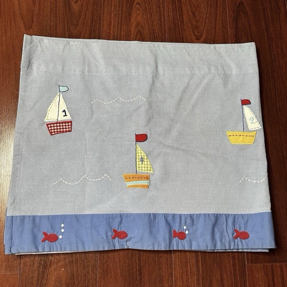 Pottery Barn Kids Sail Boat Valance Sailboats Nautical Blue 18x44 New Set Of 2